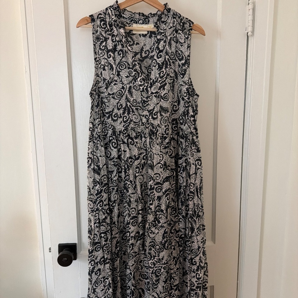 Anthropologie Maeve Marya Paisley Tiered Ruffle Neck Midi Dress Med Boho Cottage